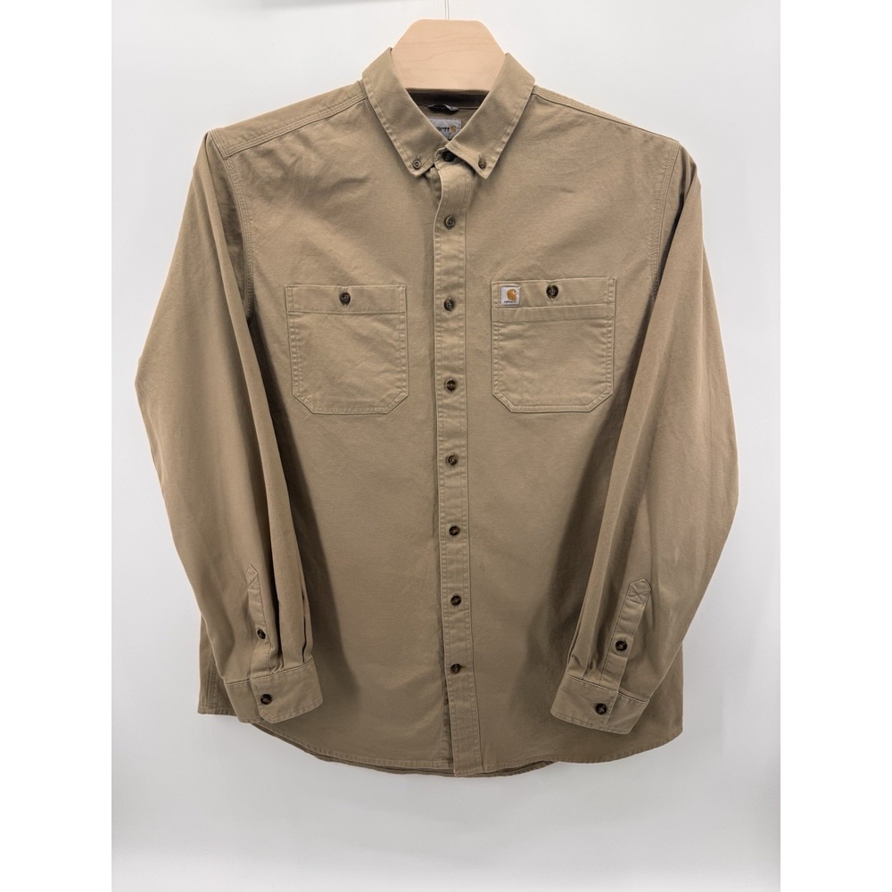 Carhartt Men Long Sleeve Shirt Dark Tan Khaki SZ XLT Workwear